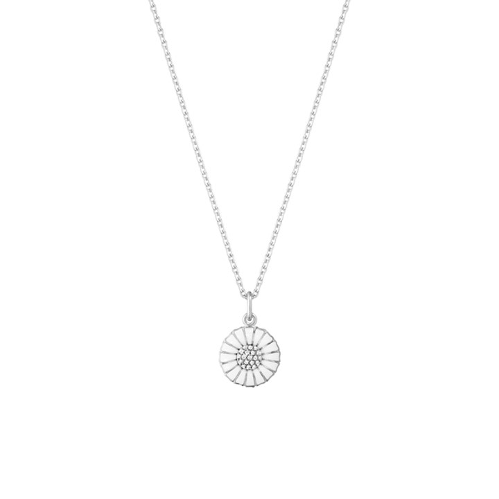 DAISY Hängsmycke Silver RH WHITE ENAMEL 11 MM Diamant 0.05 ct 45 cm i gruppen Halsband / Diamanthalsband hos SCANDINAVIAN JEWELRY DESIGN (10010534)