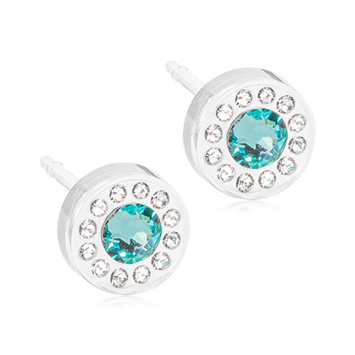 Medical Plastic Brilliance Halo 6 mm Crystal/turquoise Örhänge