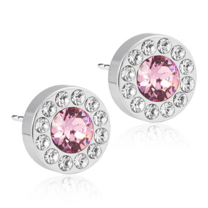 Silver Titanium Brilliance Halo 8 mm Crystal/light rose Örhänge