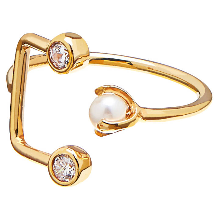 CU JEWELLERY Pearl/Brilliant double ring guld 16/17