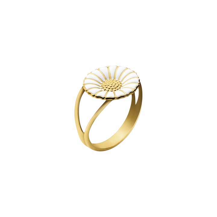 DAISY RING guldpläterad WHITE ENAMEL 11 MM 49