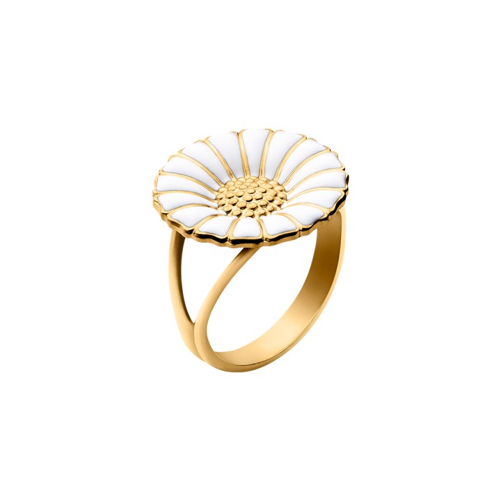 DAISY RING guldpläterad WHITE ENAMEL 18 MM 50