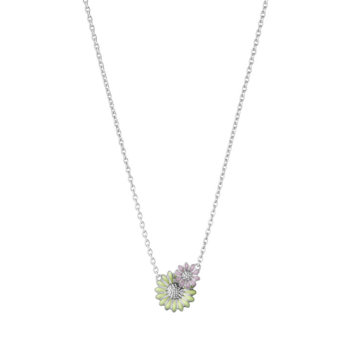 DAISY LAYERED PENDANT Hängsmycke/Halsband (Silver) GREEN PINK ENAMEL