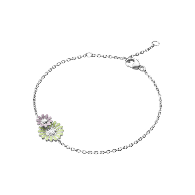 DAISY LAYERED Armband (Silver) GREEN PINK ENAMEL