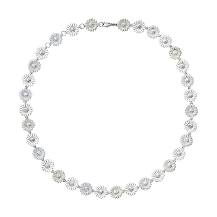 DAISY SINGLE ROW Halsband SILVER WHITE ENAMEL 45 CM