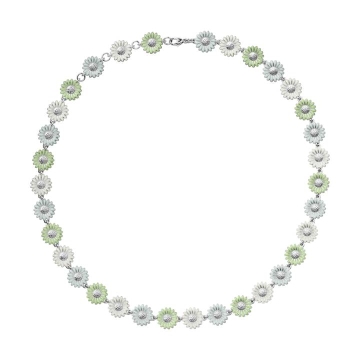 DAISY SINGLE ROW Halsband SILVER GREEN ENAMEL 45 CM