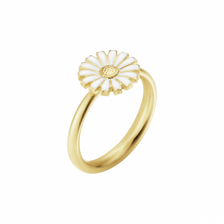 DAISY Ring Silver guldpläterad WHITE ENAMEL 11 MM i gruppen Ringar / Guldringar hos SCANDINAVIAN JEWELRY DESIGN (2000172100)