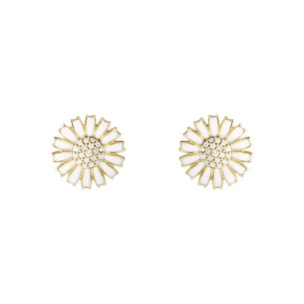 DAISY Örhänge Silver guldpläterad diamanter WHITE ENAMEL 11 MM i gruppen Örhängen / Diamantörhängen hos SCANDINAVIAN JEWELRY DESIGN (20001726)