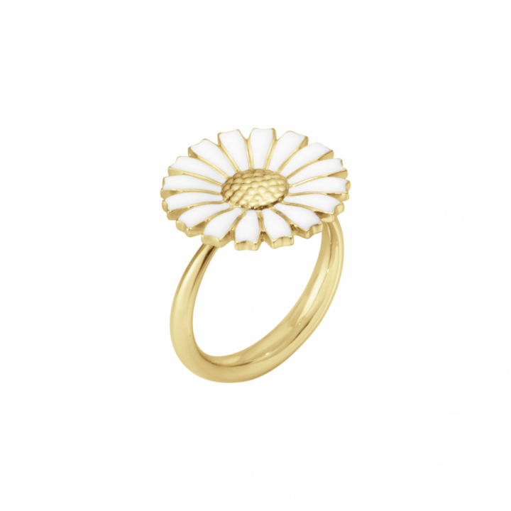 DAISY Ring Silver guldpläterad WHITE ENAMEL 18 MM i gruppen Ringar / Guldringar hos SCANDINAVIAN JEWELRY DESIGN (2000177300)