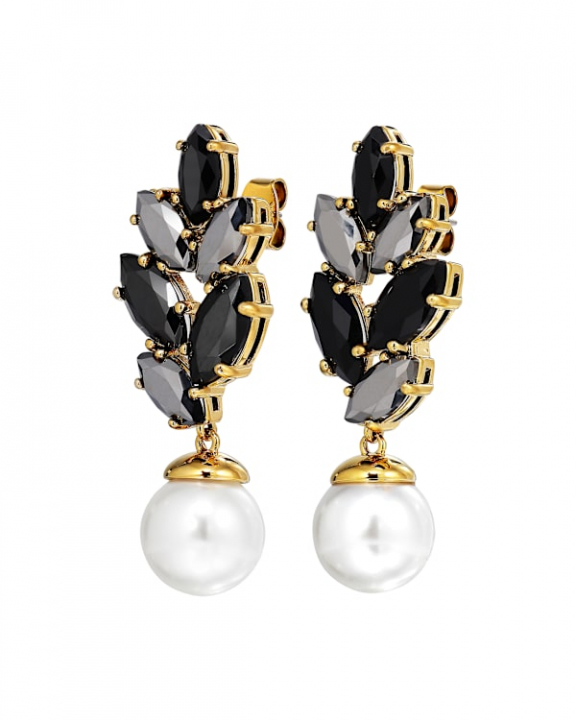 BALETE BLACK-WHITE PEARL Örhängen Guld i gruppen Örhängen / Pärlörhängen hos SCANDINAVIAN JEWELRY DESIGN (470026)