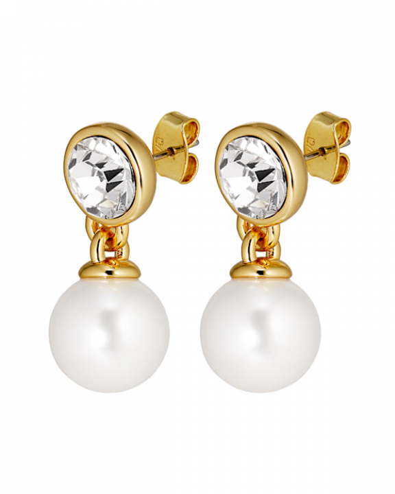 NAOMI CRYSTAL / WHITE PEARL Örhängen Guld i gruppen Örhängen / Pärlörhängen hos SCANDINAVIAN JEWELRY DESIGN (470122)