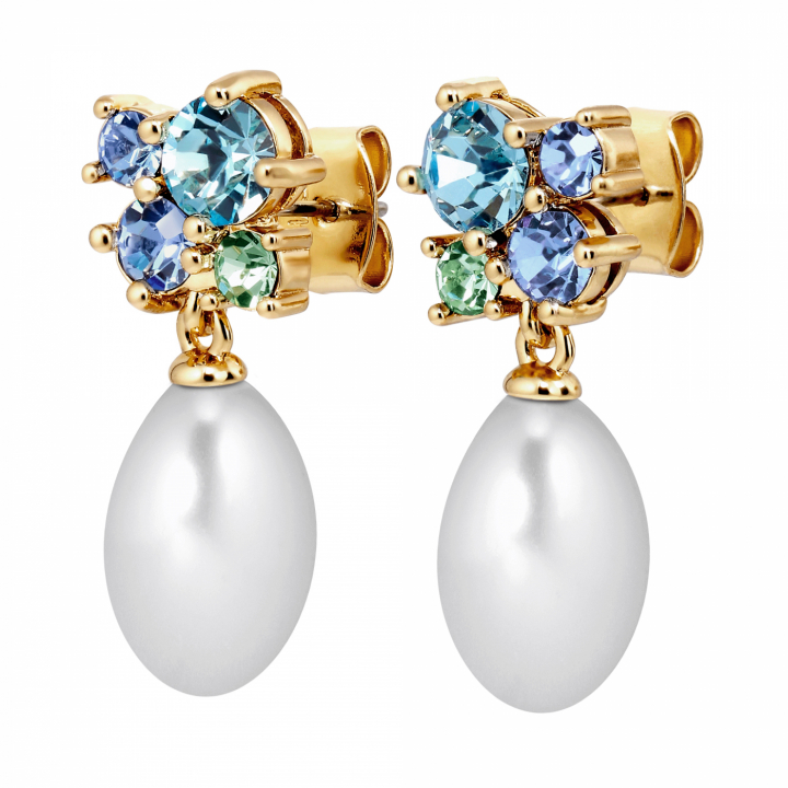 PETUN SG AQUA / WHITE PEARL Örhängen Guld i gruppen Örhängen / Pärlörhängen hos SCANDINAVIAN JEWELRY DESIGN (480057)