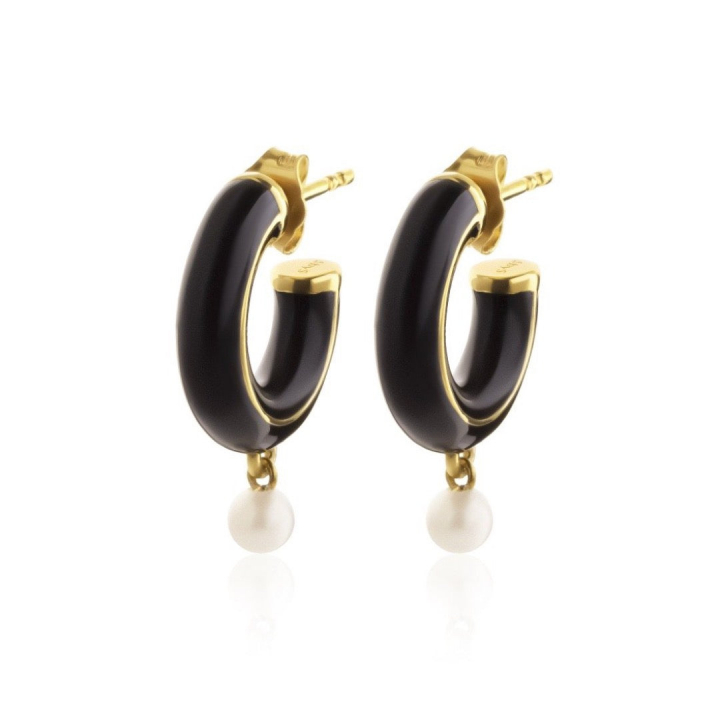 SOPHIE by SOPHIE Enameled pearl hoops svart guld