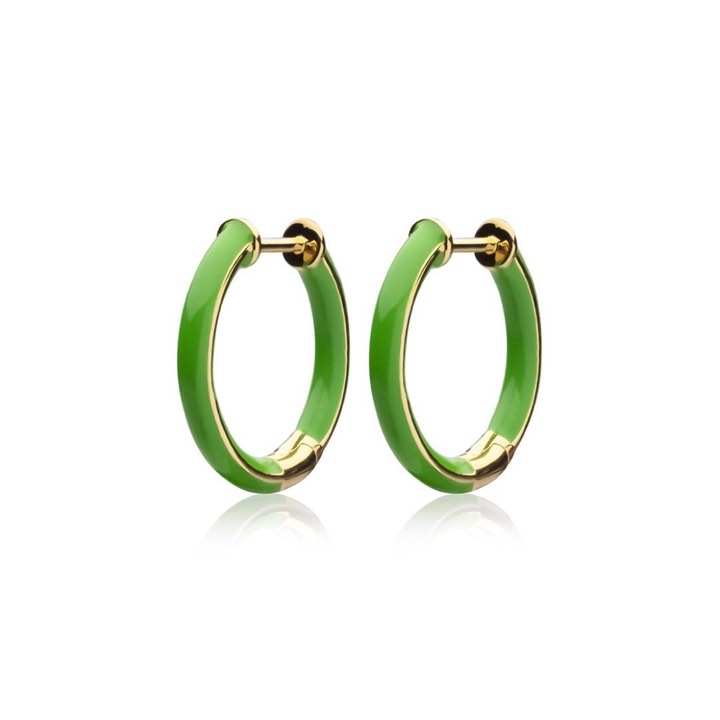 Enamel thin hoops green (gold) i gruppen Örhängen / Guldörhängen hos SCANDINAVIAN JEWELRY DESIGN (E2150GPEG-OS)
