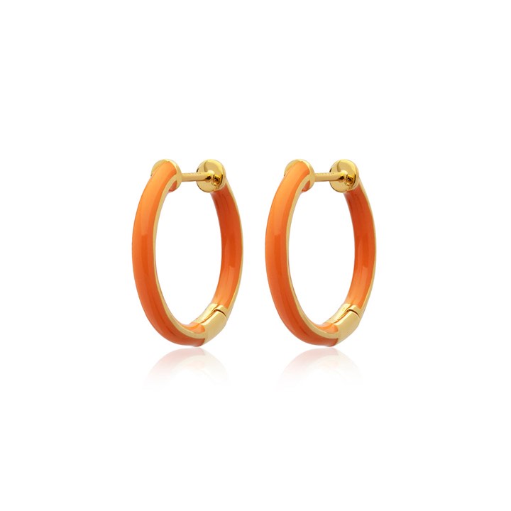 Enamel thin hoops orange (gold) i gruppen Örhängen / Guldörhängen hos SCANDINAVIAN JEWELRY DESIGN (E2150GPEO-OS)