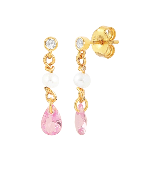 Hultquist Copenhagen Pink pearl raindrop örhänge (Guld)