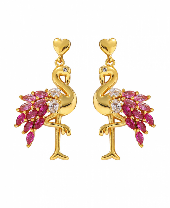 Pink Flamingo Örhängen Guld i gruppen Örhängen / Guldörhängen hos SCANDINAVIAN JEWELRY DESIGN (S08508G)