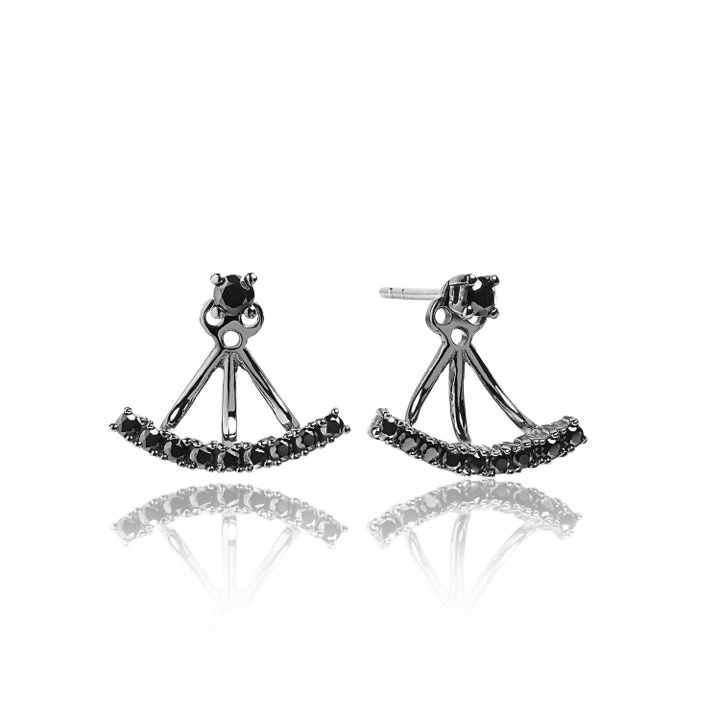 PRINCESS EAR JACKETS svarta Zirkoner (silver)