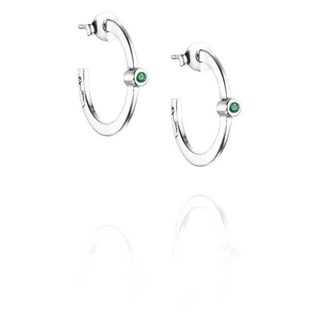 Micro Blink Hoops - Green Emerald Örhänge Silver