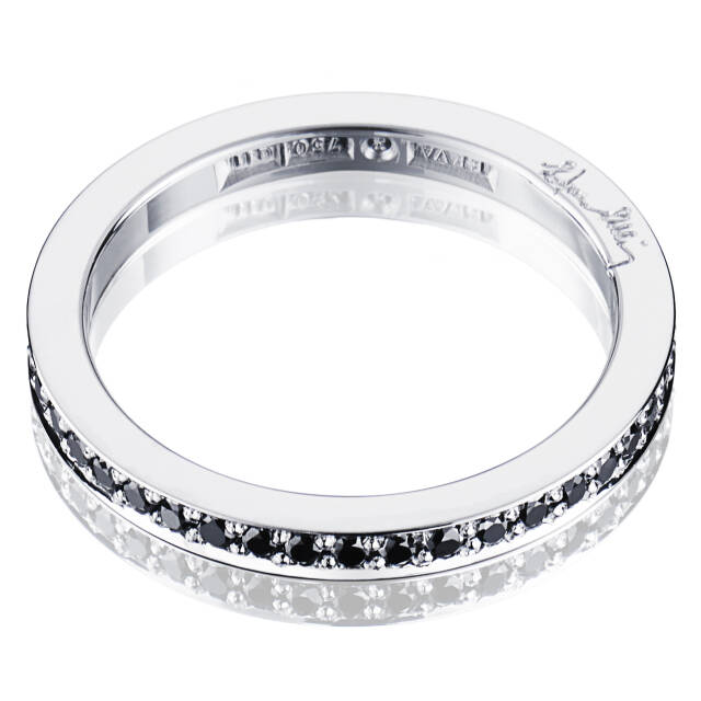 Stars & Signature In Black Thin Ring Vitguld