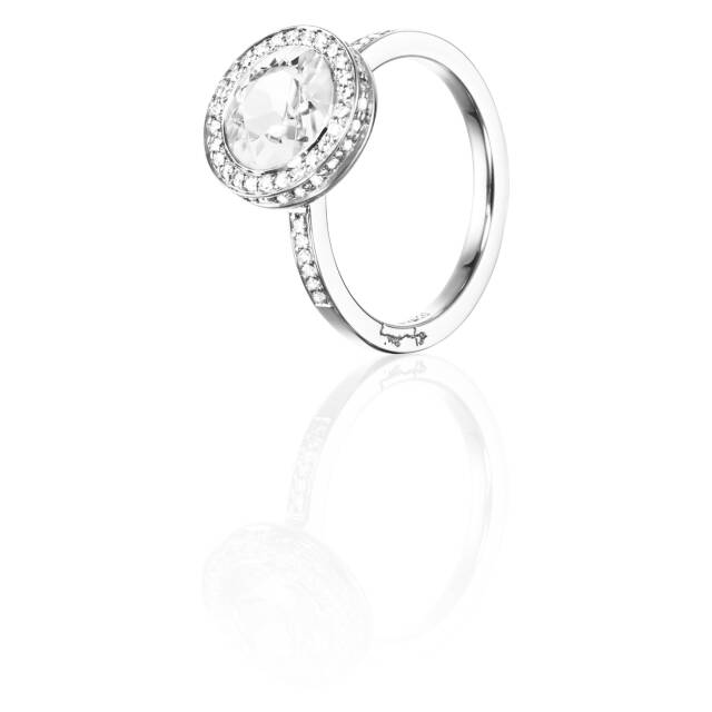 Halo - Crystal Quartz Ring Vitguld