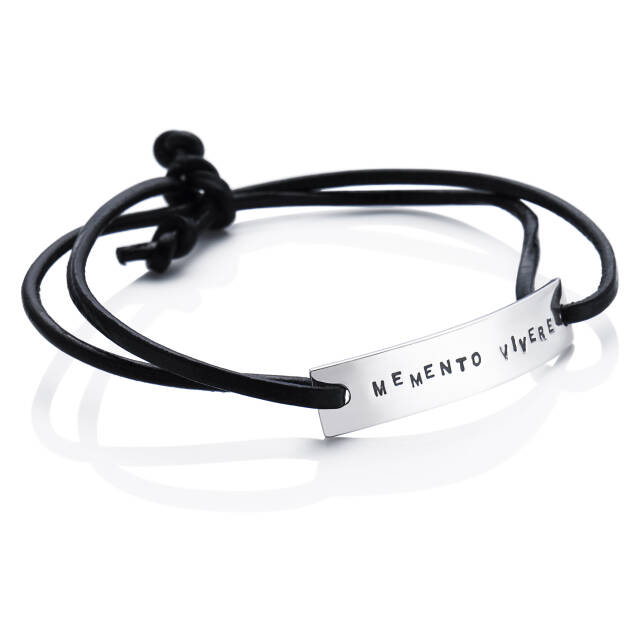 Memento Leather Armband Silver