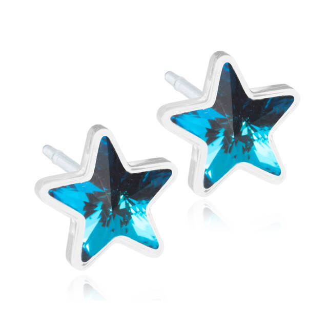 Medical Plastic Star 6 mm, Aquamarine Örhänge