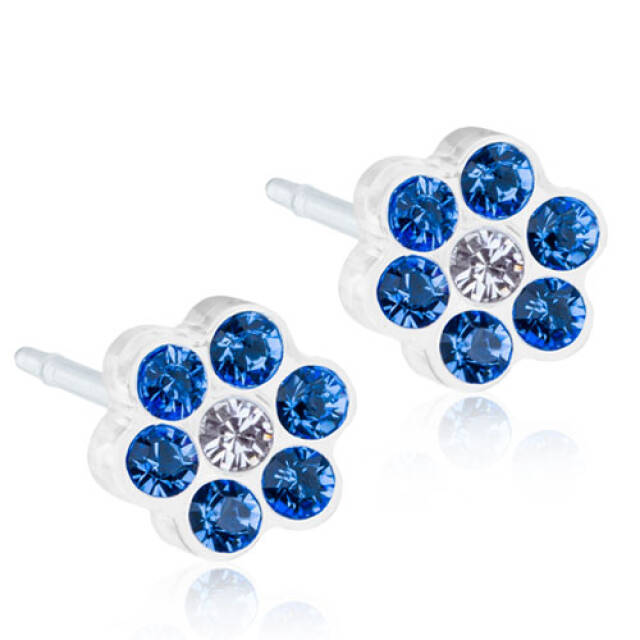 Medical Plastic Daisy 5 mm, Sapphire/Crystal  Örhänge