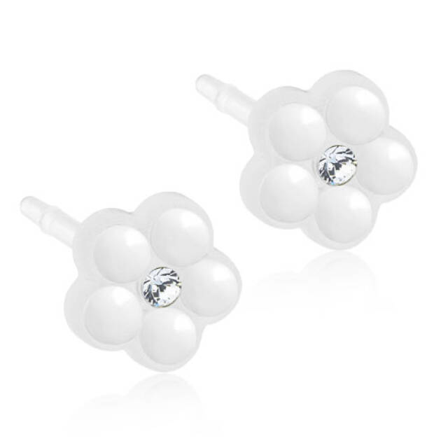 Medical Plastic Daisy Pearl 6 mm, White Örhänge