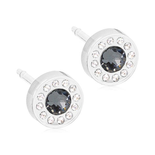Medical Plastic Brilliance Halo 6 mm, Crystal/black diamond Örhänge