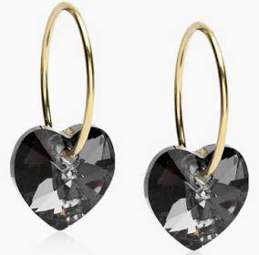GT Ear Ring 14 mm, Heart 10 mm, Black diamond