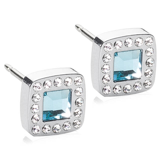 Silver Titanium Brilliance Cushion 8 mm, Crystal/aquamarine Örhänge