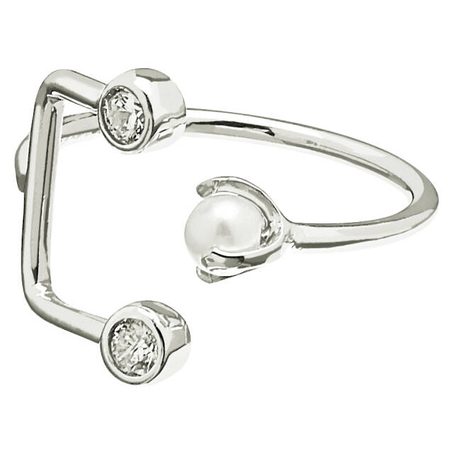 Pearl/Brilliant double ring Silver