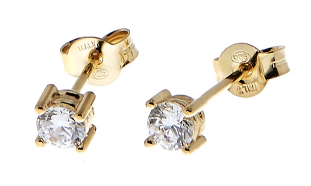 Two square stone stud örhänge - Guld