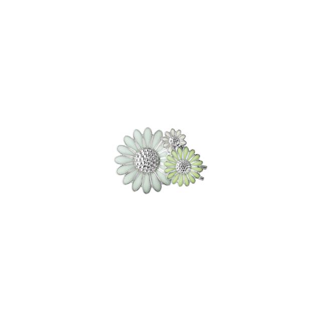 DAISY HAIR CLIP SILVER GREEN ENAMEL