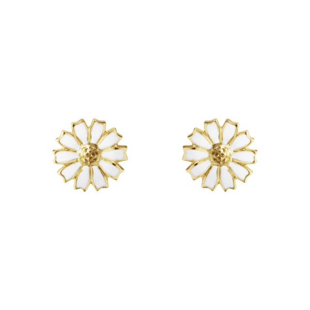 DAISY Örhänge Silver guldpläterad WHITE ENAMEL 7 MM