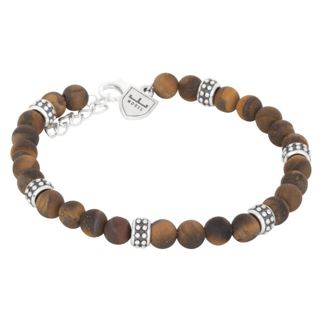 Silver/beadsarmband Tigeröga. 19,5+3cm