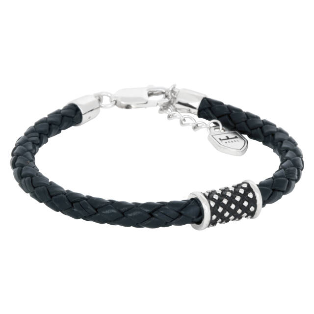 Silver/läderarmband svart. Oxiderad silverhylsa. 19,5+3cm