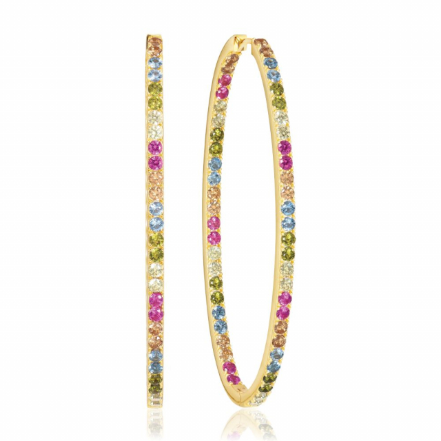 Ellisse Grande - 18k guldpläterade, med multifärgade zirkoner Örhänge