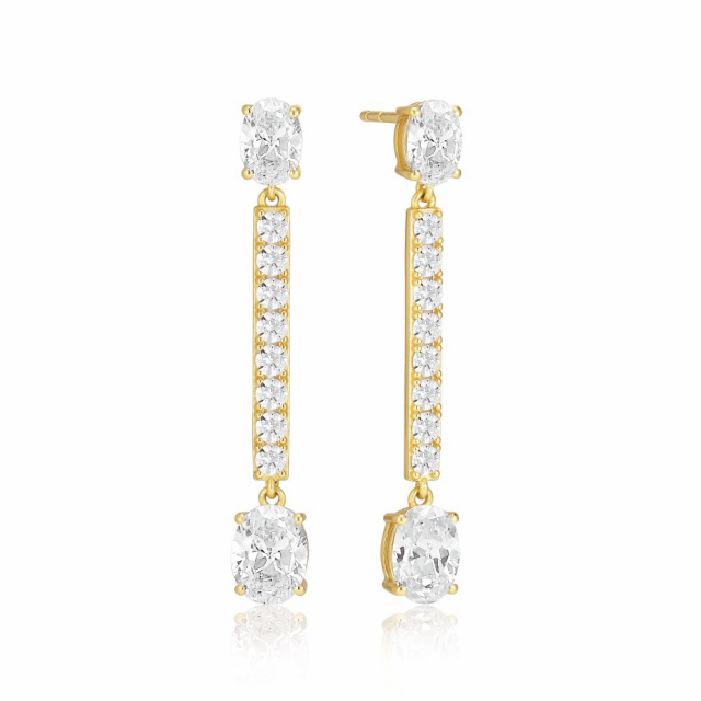 Ellisse Lungo - 18k guldpläterade, med vita zirkoner Örhänge