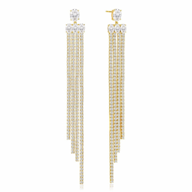 Ellisse Lungo Grande - 18k guldpläterade, med vita zirkoner Örhänge