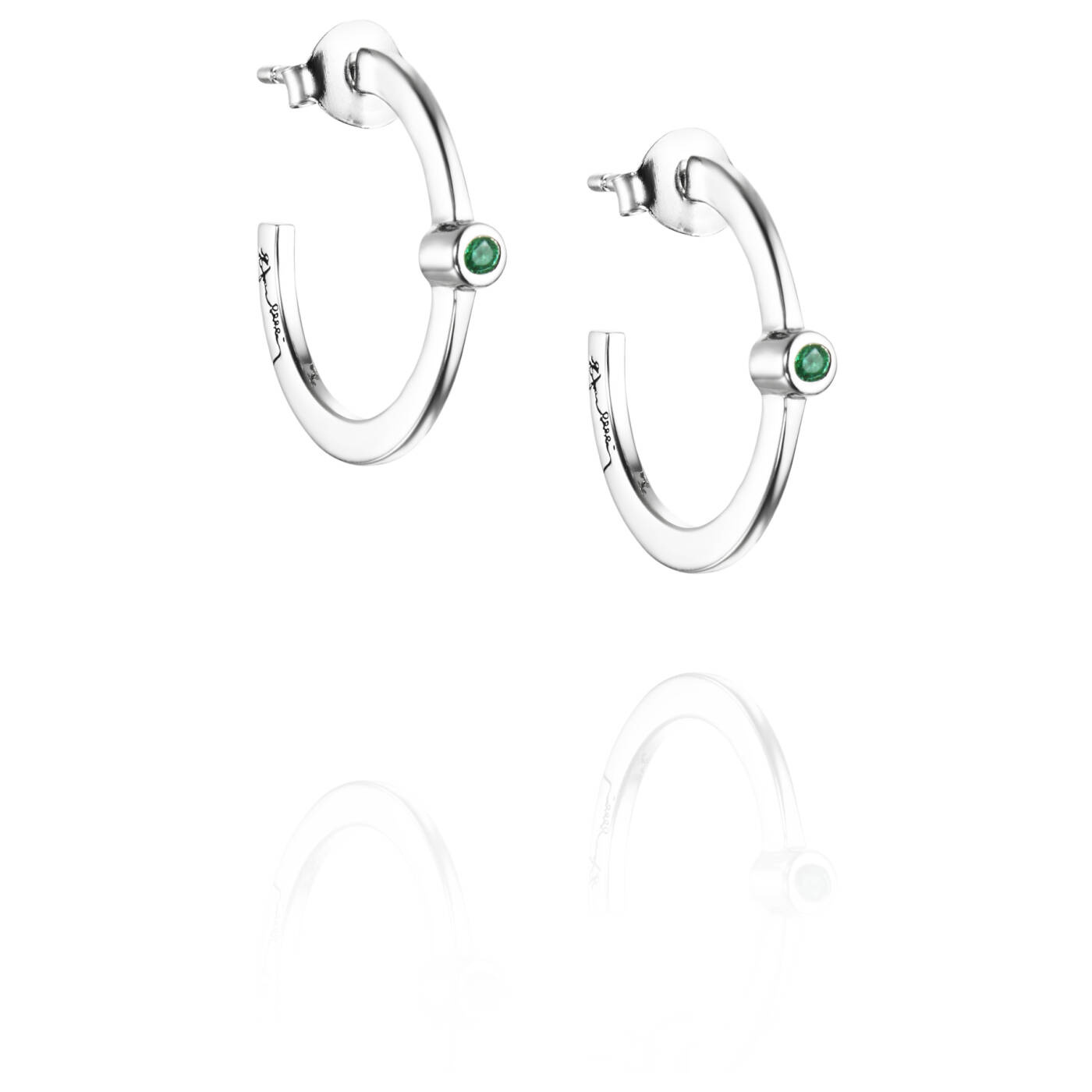 Micro Blink Hoops - Green Emerald Örhänge Silver