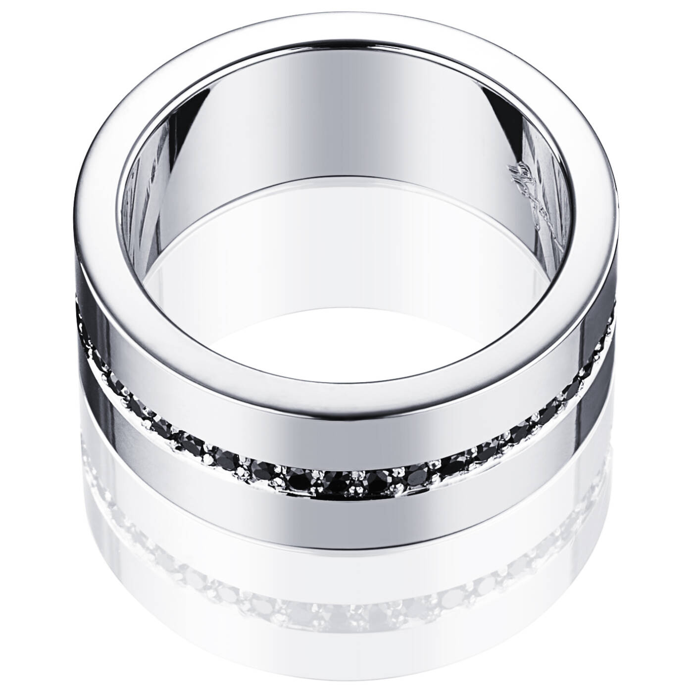 Wide & Black Stars Ring Vitguld