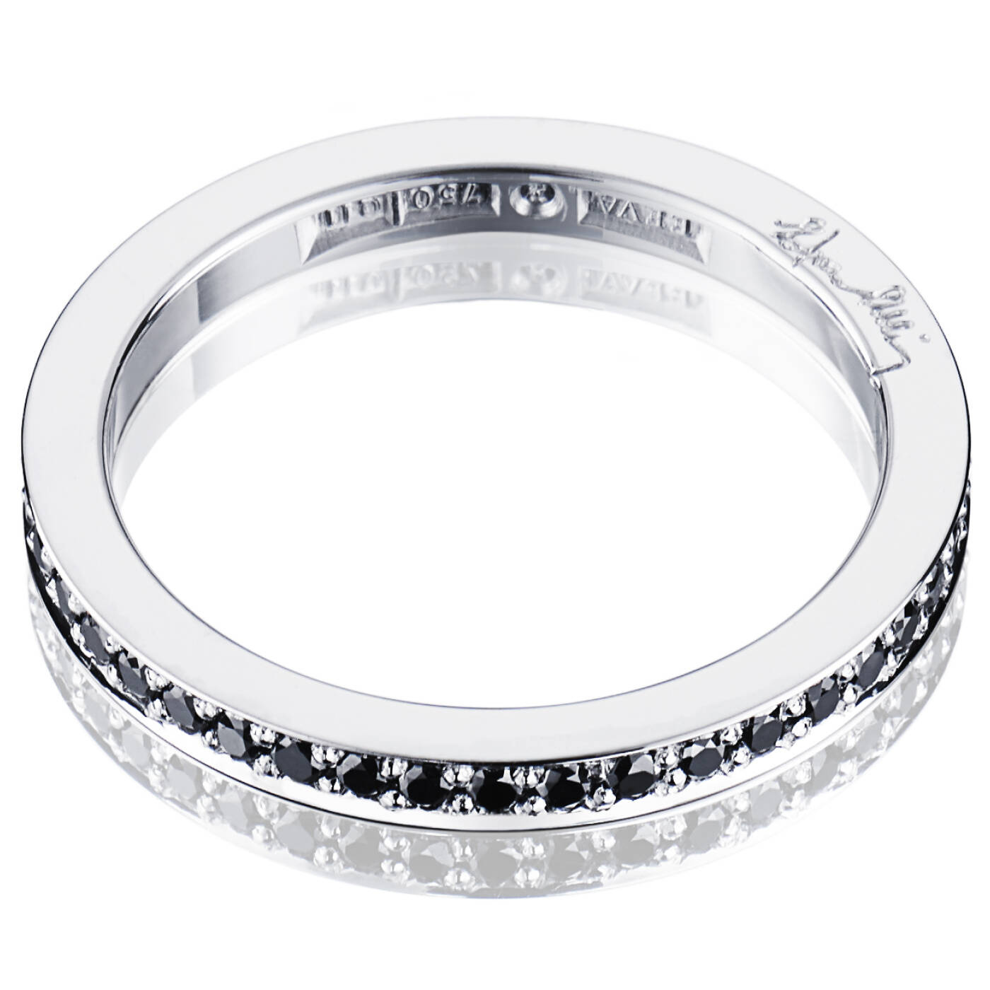 Stars & Signature In Black Thin Ring Vitguld