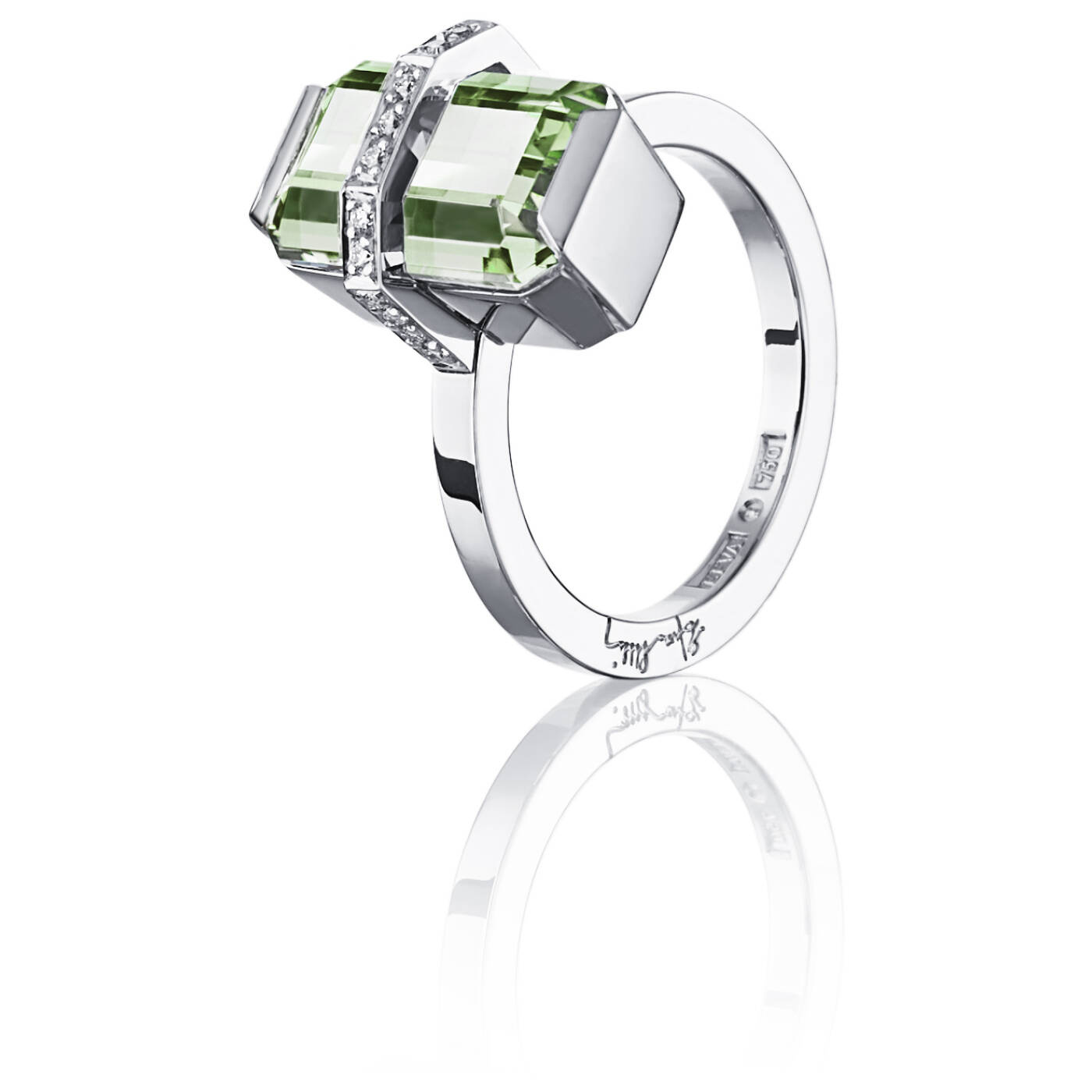 Little Bend Over - Green Quartz Ring Vitguld