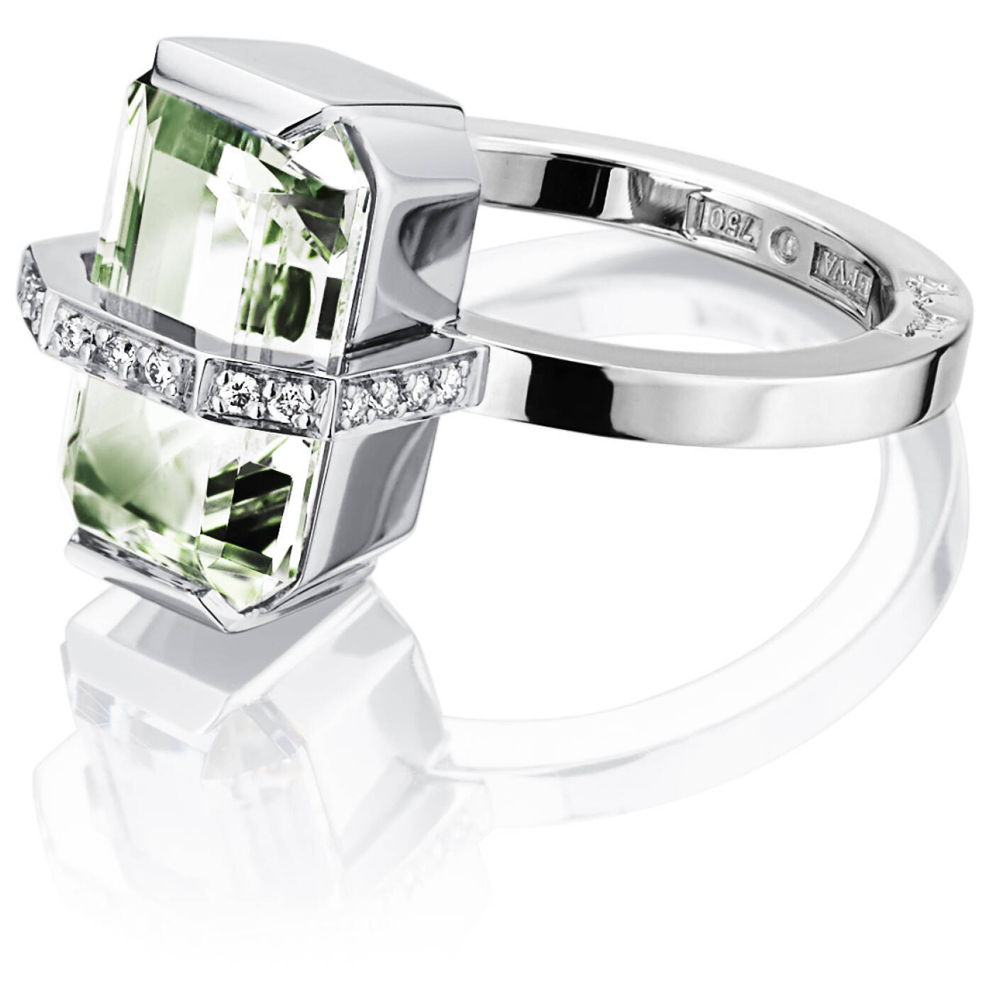 Little Bend Over - Green Quartz Ring Vitguld