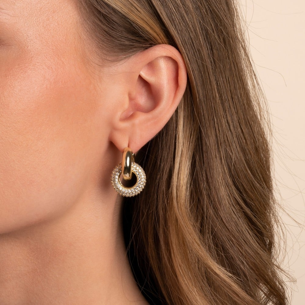 Liz double ring crystal Örhängen Guld