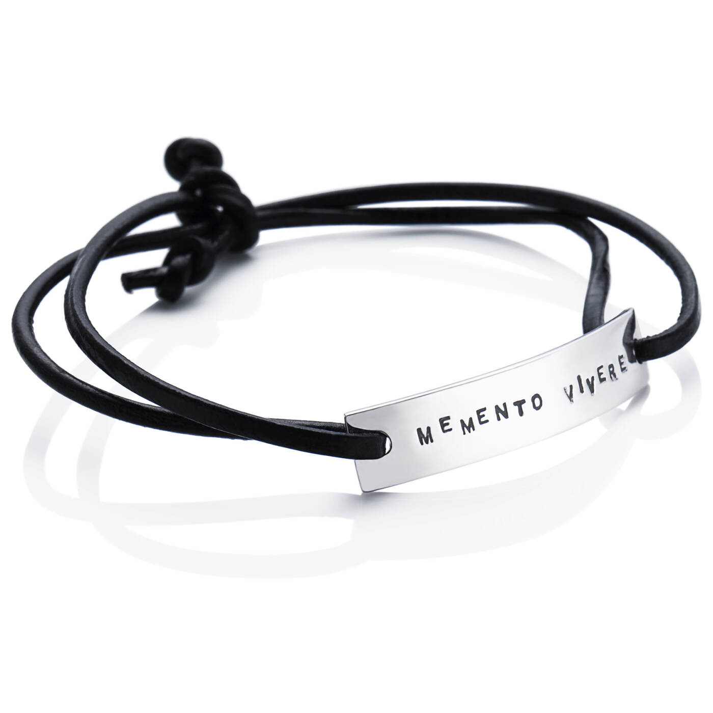 Memento Leather Armband Silver