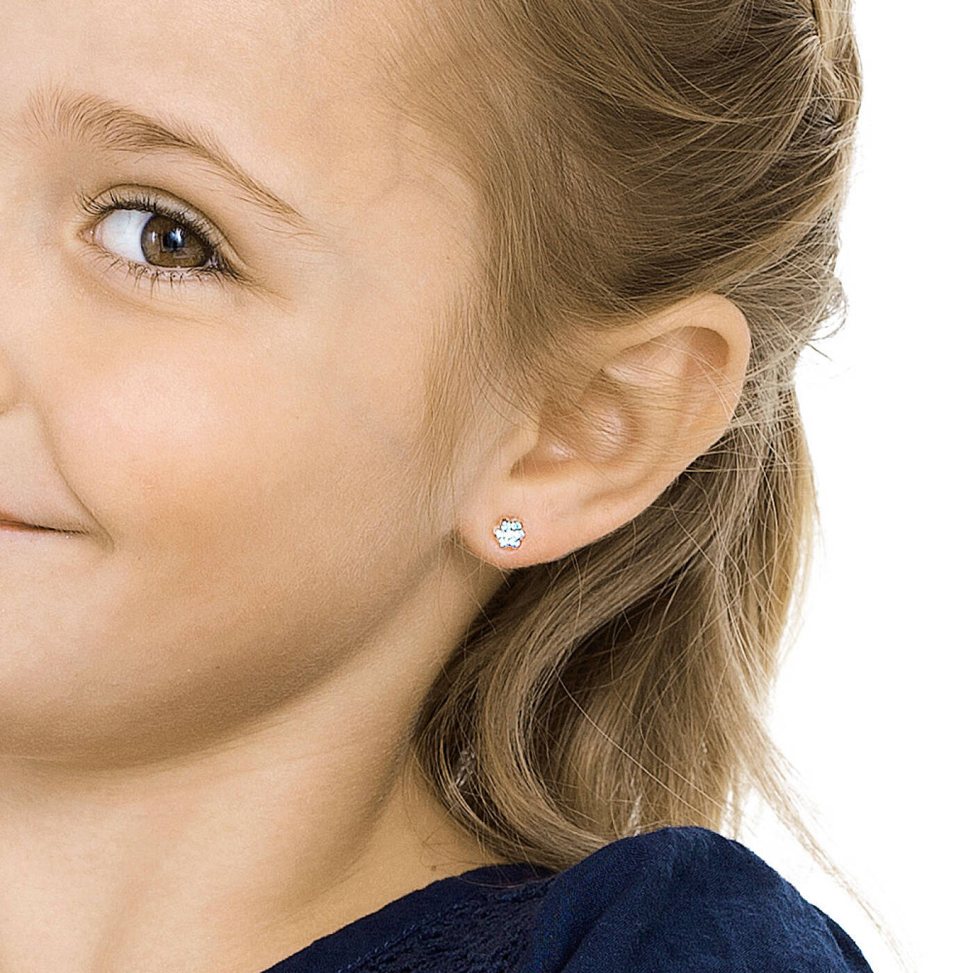 Medical Plastic Daisy 5 mm, Aquamarine/Crystal Örhänge