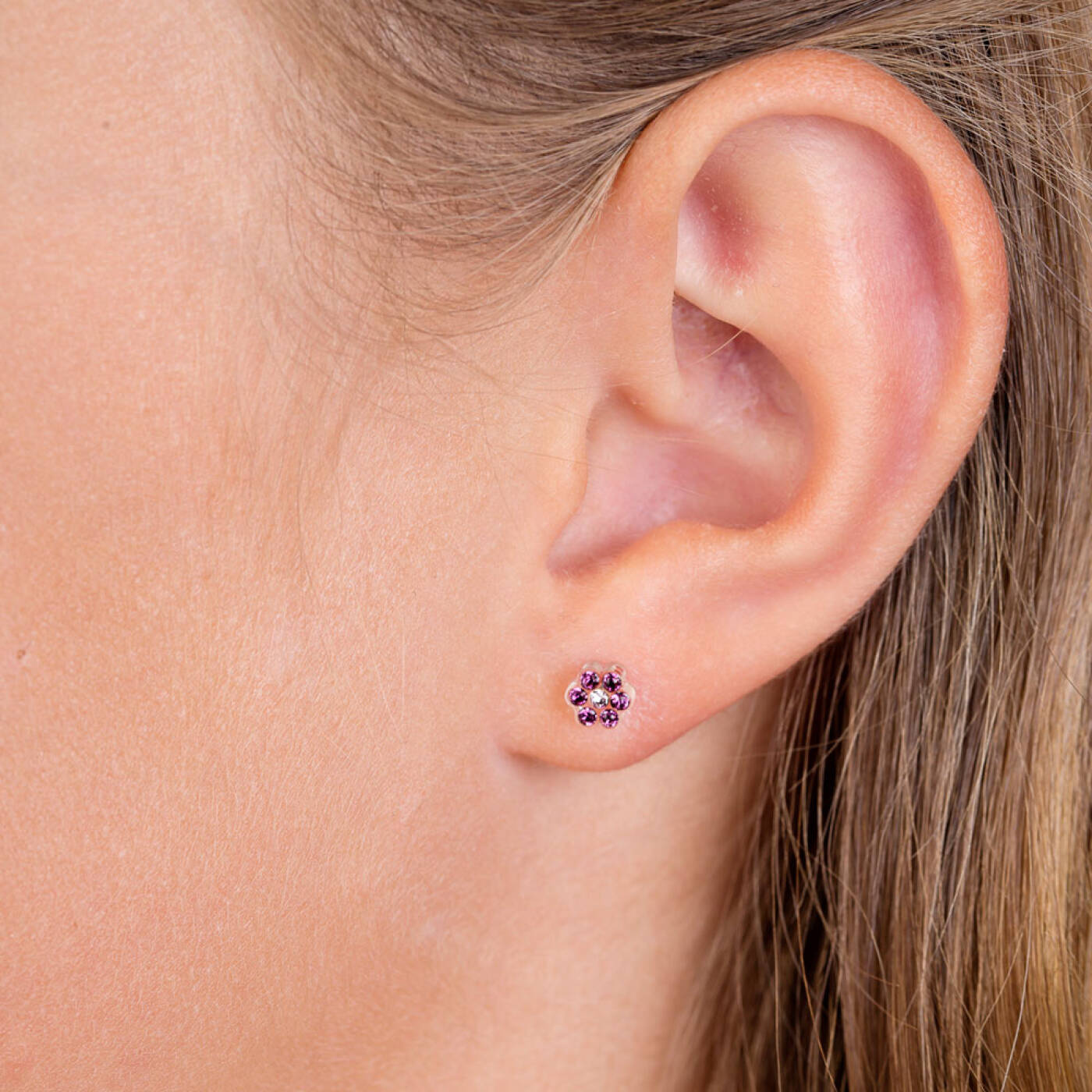 Medical Plastic Daisy 5 mm, Amethyst/Light amethyst Örhänge